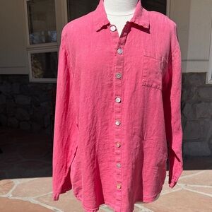 FLAX Button-Up 100% Linen Shirt Tagged Small but Fits Larger